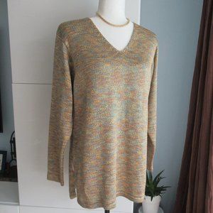 Y2K Tunic Sweater Sz S V-Neck, Long Sleeve, Metallic Multicolor By Theomiles